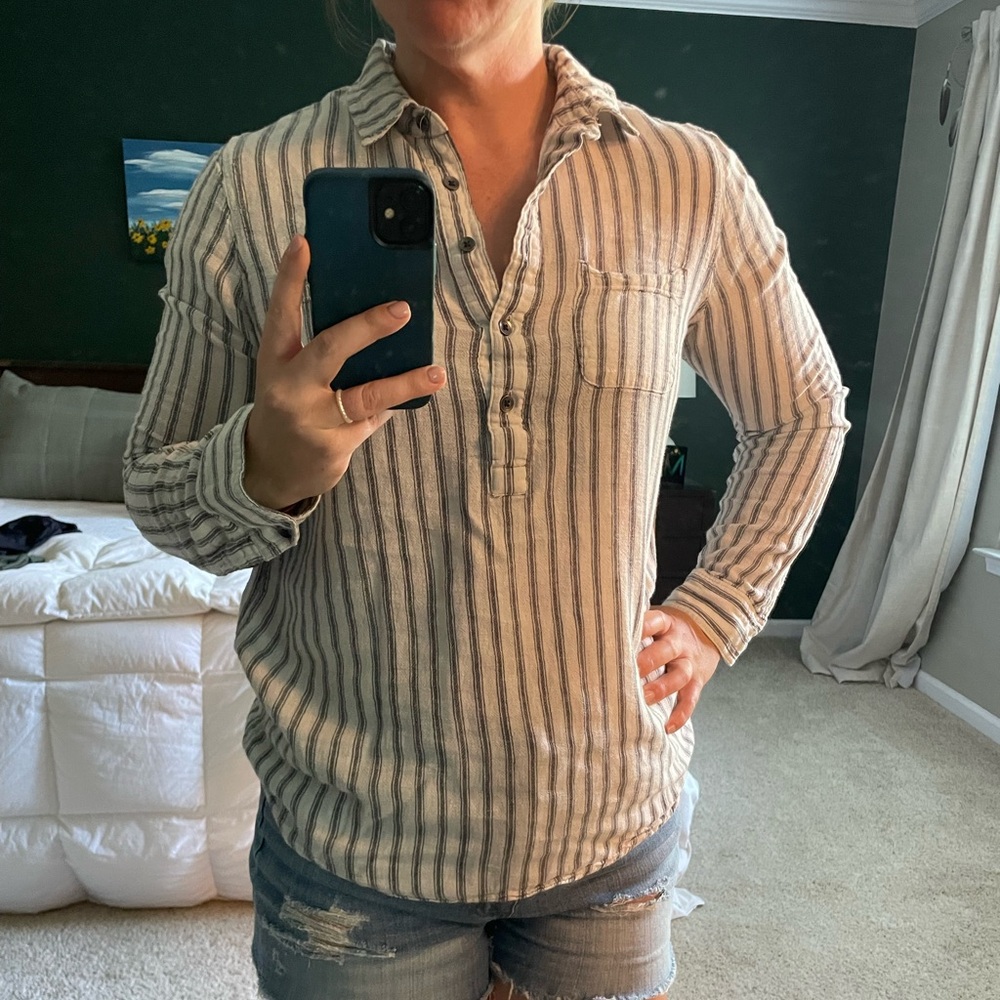 Marine Layer Striped Button Top